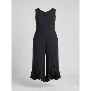 Lily Black‎ Wide Leg Ruffle Cuff Crop Sleeveless Jumpsuit XL Romantic Flowy NEW